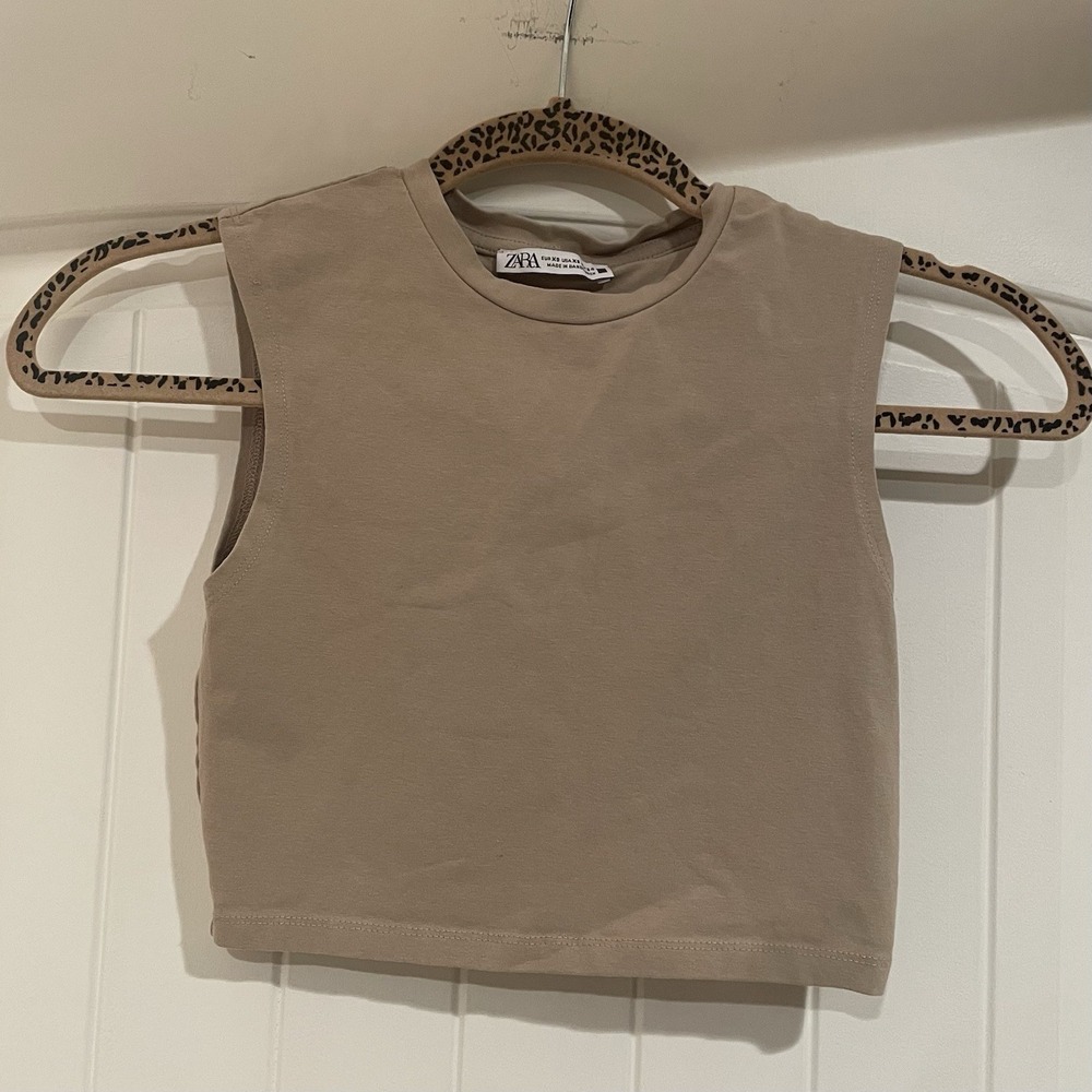 Zara Womens Tank Top Shirt Crop Top Beige Tan Size XS